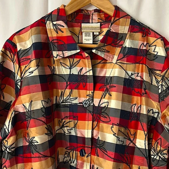 Coldwater Creek 💯% Silk Floral Embroidered Multicolor Shirt Top **Sz L** - Picture 3 of 4